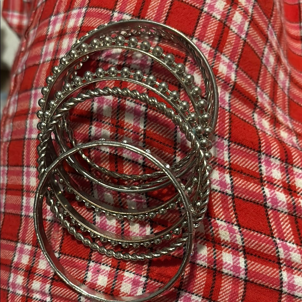 Silver Bangle Bracelet Set